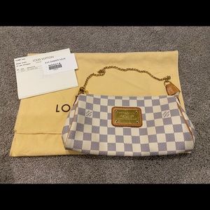 Authentic Louis Vuitton Damier Azur Eva clutch shoulder bag